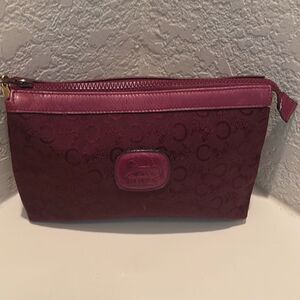Vintage Celine Zip Top Pouch Burgundy Horse & Carriage Monogram Print Old Money